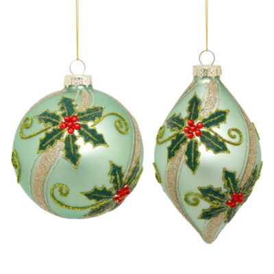 Glass Holly Berry Ornaments, Set of 6