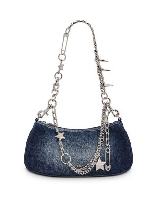 Faded Denim Charm Chain Shoulder Bag