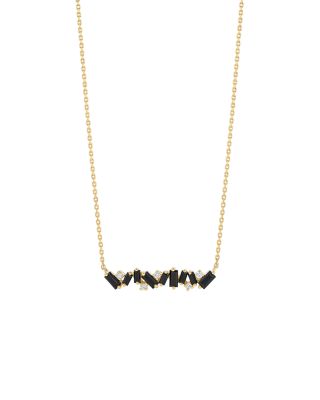 18K Yellow Gold Frenzy Black Sapphire & Diamond Bar Necklace, 16-18"