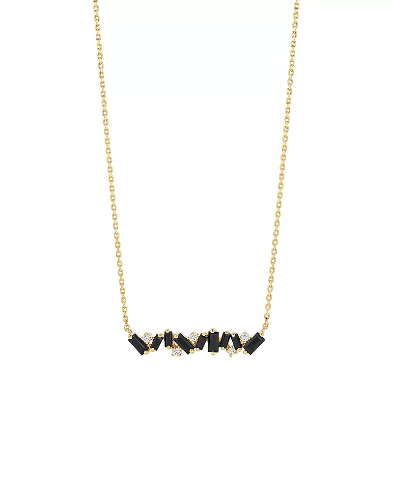 Suzanne Kalan 18K Yellow Gold Frenzy Black Sapphire & Diamond Bar Necklace, 16