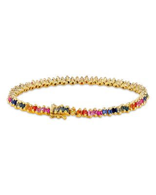 18K Yellow Gold Rainbow Sapphire Princess Tennis Bracelet