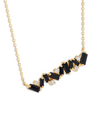 18K Yellow Gold Frenzy Black Sapphire & Diamond Bar Necklace, 16-18"