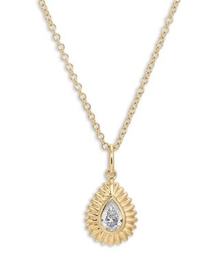 14K Yellow Gold EF Collection Diamond Pear Fluted Frame Pendant Necklace, 16-18"