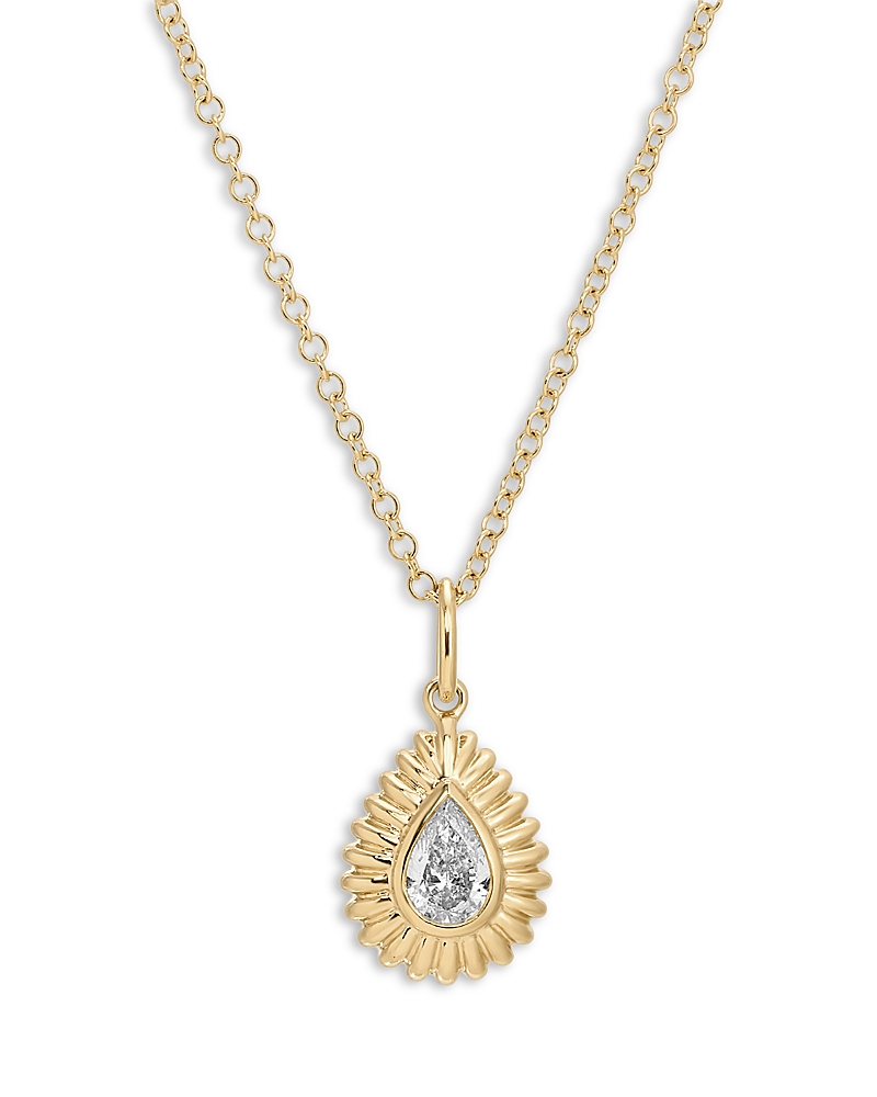 Ef Collection Diamond Pear Fluted Frame Pendant Necklace, 16-18 In Gold