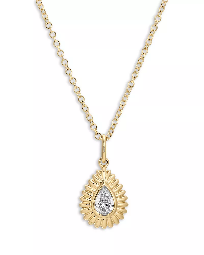 Ef Collection 14K Yellow Gold Ef Collection Diamond Pear Fluted Frame Pendant Necklace, 16