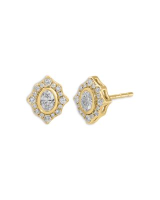 14K Yellow Gold EF Collection Diamond Oval Halo Stud Earrings