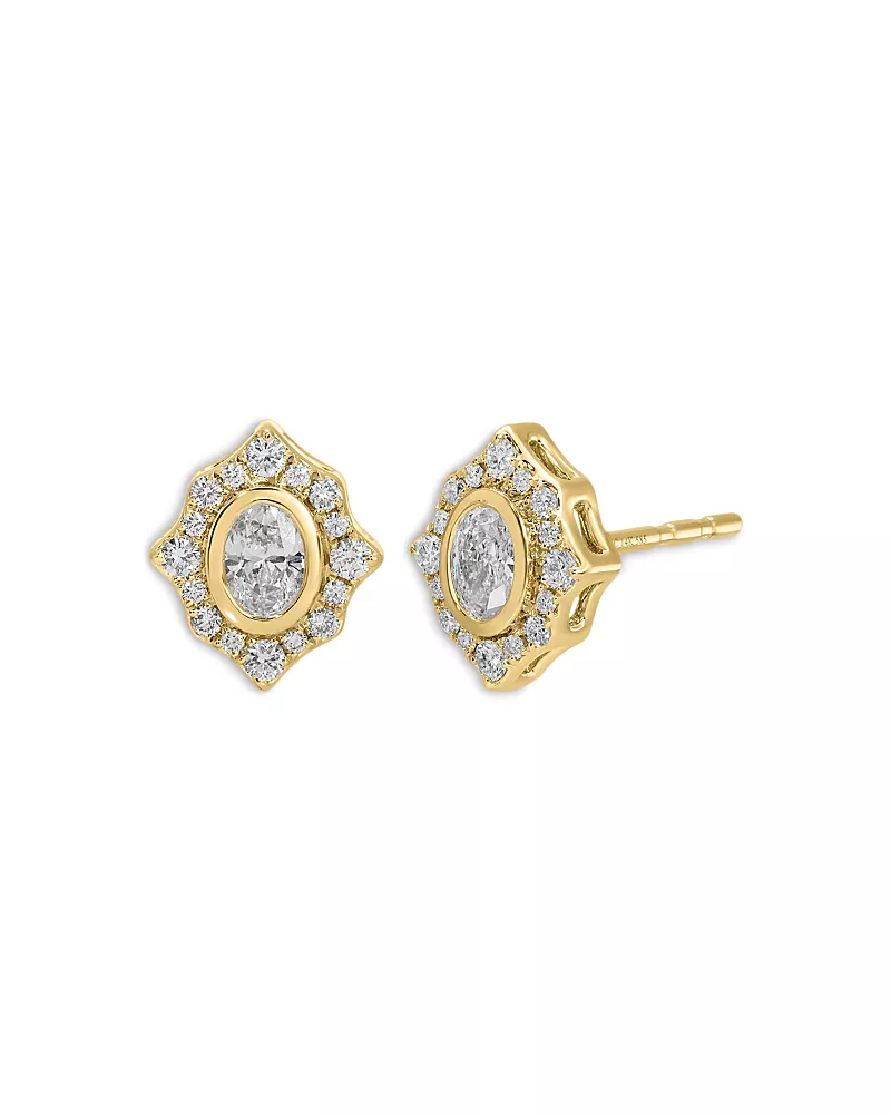 Ef Collection 14K Yellow Gold Ef Collection Diamond Oval Halo Stud Earrings