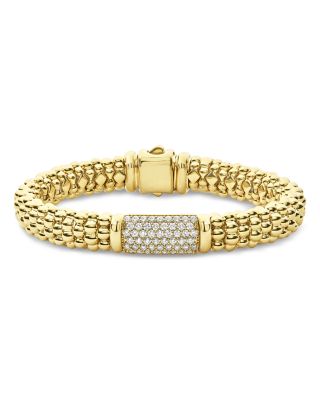 18K Yellow Gold Caviar Gold Diamond Pav&eacute; Station Beaded Bracelet