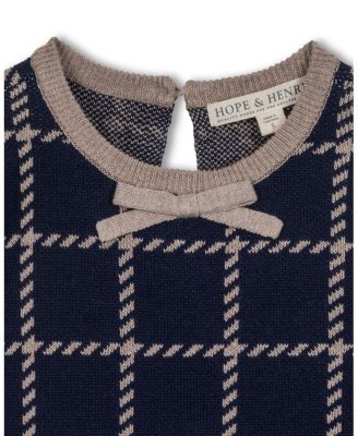 Girls' Organic Puff Sleeve Bow Detail Intarsia Sweater Dress - Little Kid, Big Kid