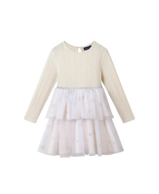 Girls' Rib Knit/Glitter Tulle Tiered Dress - Little Kid