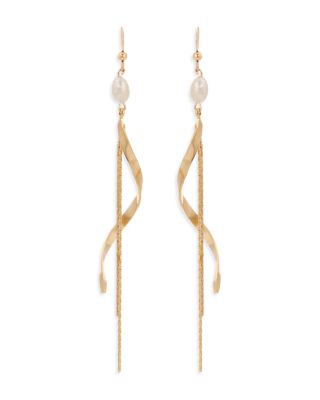 Cultured Freshwater Pearl Twisted Linear Drop Earrings