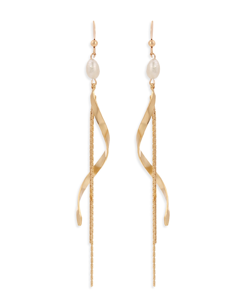 Ettika Cultured Freshwater Pearl Twisted Linear Drop Earrings In Gold