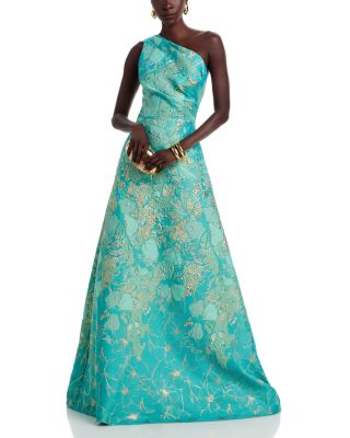 One Shoulder Metallic Jacquard Gown