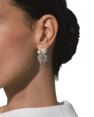 Blanca Pav&eacute; & Imitation Pearl Leaf Drop Earrings