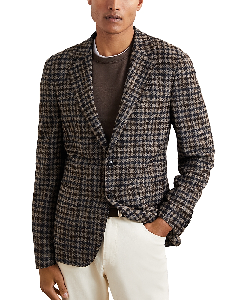 Reiss Brazati Dogtooth Check Tailored Fit Blazer In Gray