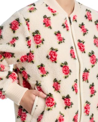 Floral Plush Bomber Jacket