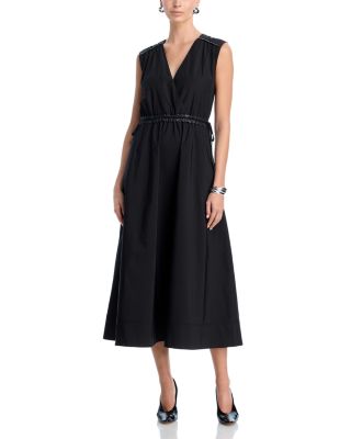 Eros Faux Leather Trim Poplin Dress