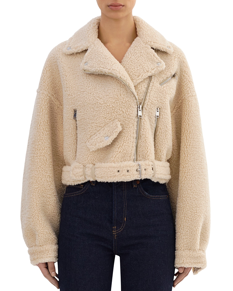 Lamarque Cropped Sherpa Biker Jacket In Neutral