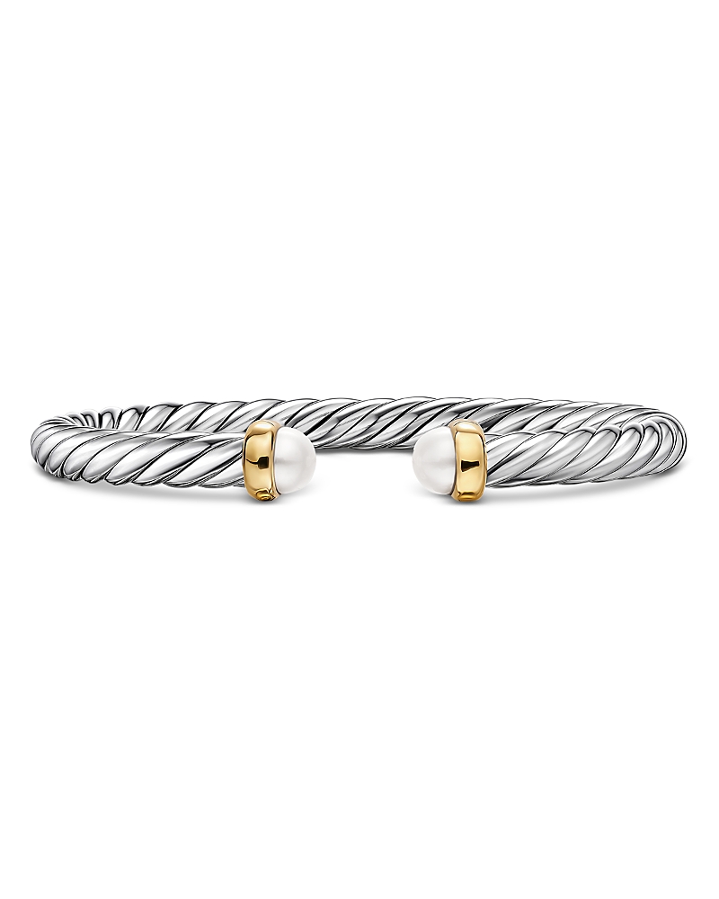 David Yurman Cable Flex Bracelet in Sterling Silver with 14K Yellow Gold and Pearls, 6mm