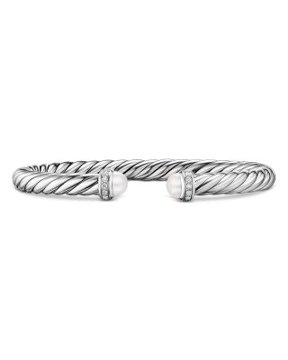 Cable Flex&reg; Bracelet in Sterling Silver with Pearls and Diamonds, 6mm
