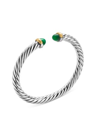 Cable Flex&reg; Bracelet in Sterling Silver with 14K Yellow Gold and Green Onyx, 6mm