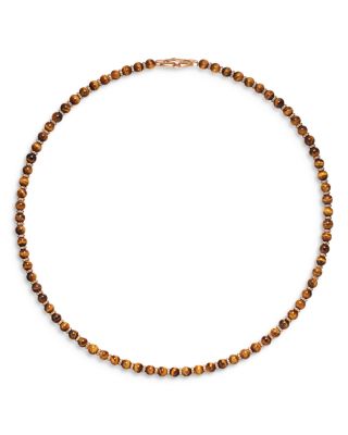 Spiritual Beads Necklace in 18K Rose Gold with Tiger's Eye and Cognac Diamonds, 6mm