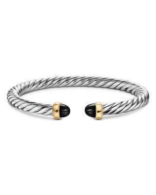 Cable Flex&reg; Bracelet in Sterling Silver with 14K Yellow Gold and Black Onyx, 6mm
