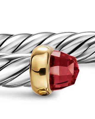 Cable Flex&reg; Bracelet in Sterling Silver with 14K Yellow Gold and Rhodolite Garnet, 6mm
