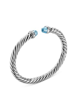 Cable Flex&reg; Bracelet in Sterling Silver with Blue Topaz and Diamonds, 6mm