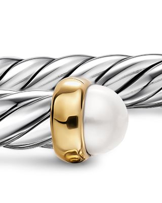 Cable Flex&reg; Bracelet in Sterling Silver with 14K Yellow Gold and Pearls, 6mm