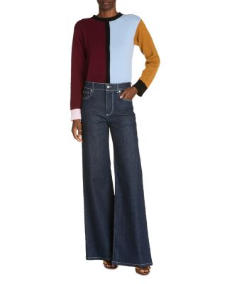 Stretch Denim Wide Leg Pants