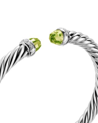 Cable Flex&reg; Bracelet in Sterling Silver with Peridot and Diamonds, 6mm