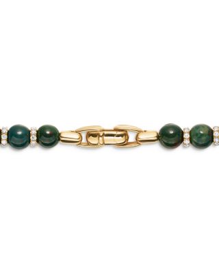 Spiritual Beads Necklace in 18K Yellow Gold with Bloodstone and Diamonds, 6mm