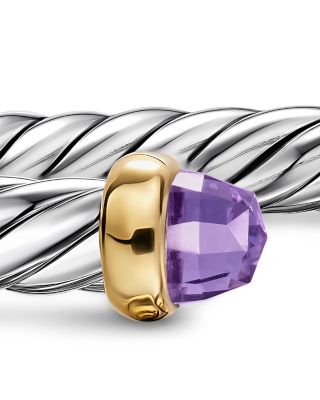 Cable Flex&reg; Bracelet in Sterling Silver with 14K Yellow Gold and Amethyst, 6mm
