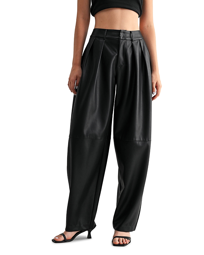 Mable High Rise Faux Leather Pleat Pants In Black