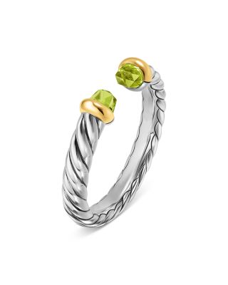 Petite Cable Open Ring in Sterling Silver with 14K Yellow Gold, 3.4mm