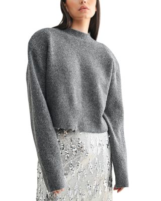 Cropped Crewneck Sweater with Shoulder Pads