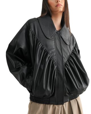 Faux Leather Oversized Retro Bomber Jacket