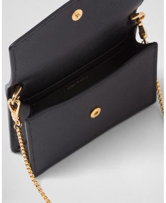 Saffiano Leather Card Holder with Shoulder Strap