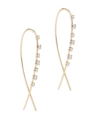 14K Yellow Gold Diamond Upside Down Hoop Threader Earrings