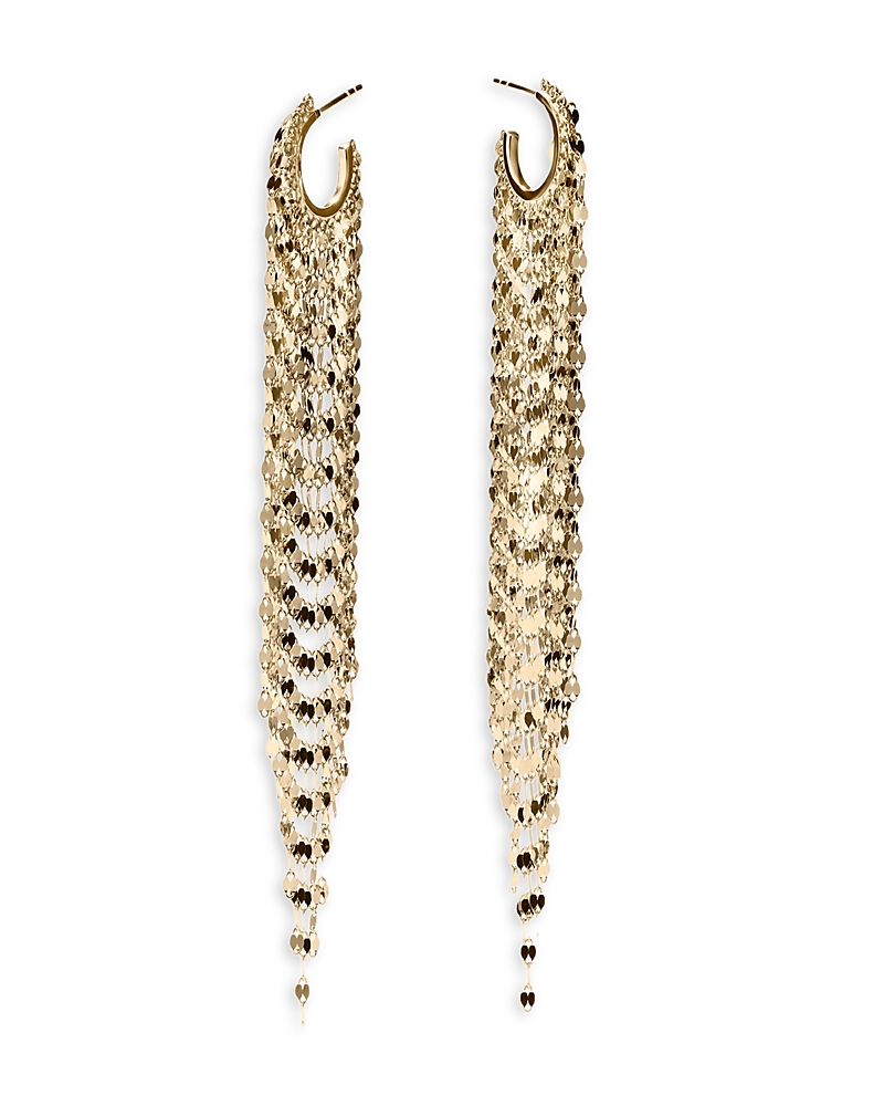 Lana Jewelry Elongated Blake Fringe Huggie Hoop Earrings in 14K Yellow Gold
