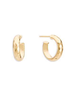 14K Yellow Gold Faceted Disco Small Hoop Earrings
