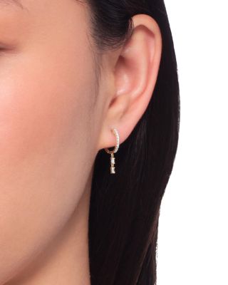 Diamond Baguette Charm Pav&eacute; Huggie Hoop Earrings in 14K Yellow Gold, 0.21 tcw