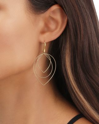 14K Yellow Gold Three Tier Multi Shape Drop Earrings