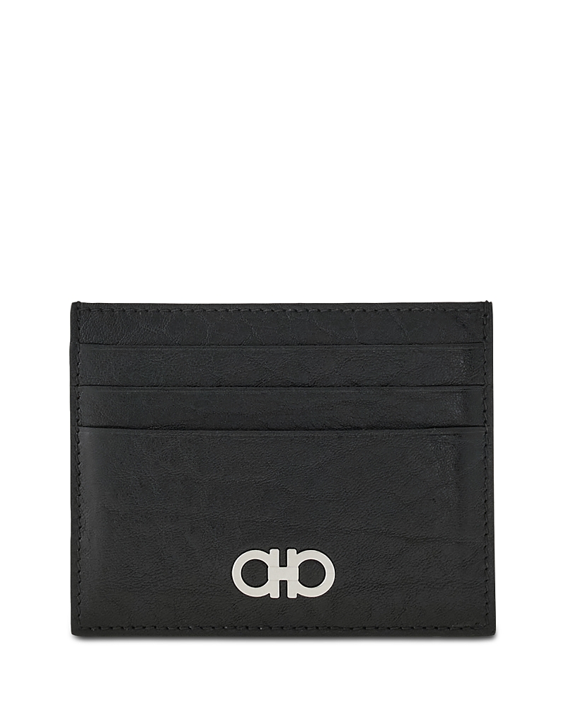 Ferragamo Leather Card Case In Black