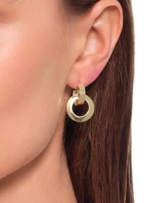 14K Yellow Gold Open Circle Doorknocker Drop Earrings