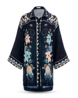 Chrissy Embroidered Shirt Swim Cover-Up