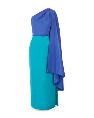 Drape Shoulder Belted Silk Dress