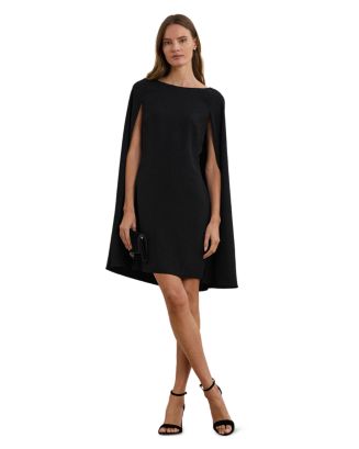 Lauren Ralph Lauren Women's Cape Georgette Cocktail Dress, Black, 12
