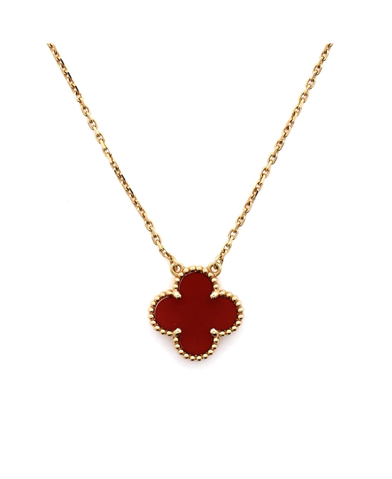 Pre-owned Pre-owned Van Cleef & Arpels Van Cleef & Arpels Vintage Alhambra Pendant Necklace 18k Gold And Carnelian, 14.5 - 16.25"